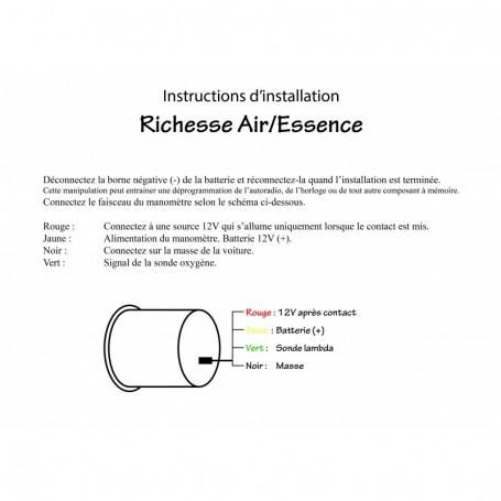 Manomètre Ratio Mélange Air/essence (AFR) 52mm Types ADDCO Sondes Et